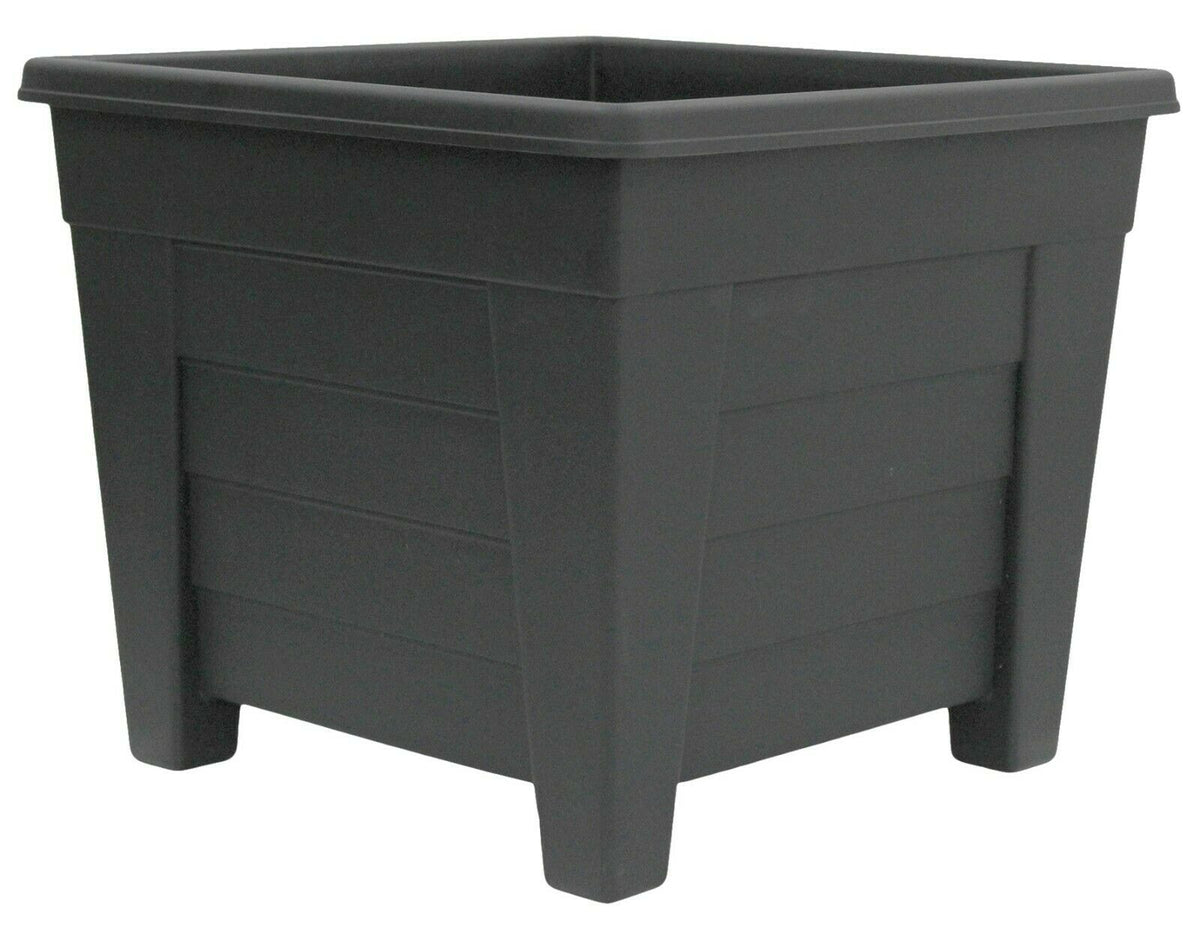 Large 32cm Dia Square Planter, Black Plastic Plant Pot - Cherish Home