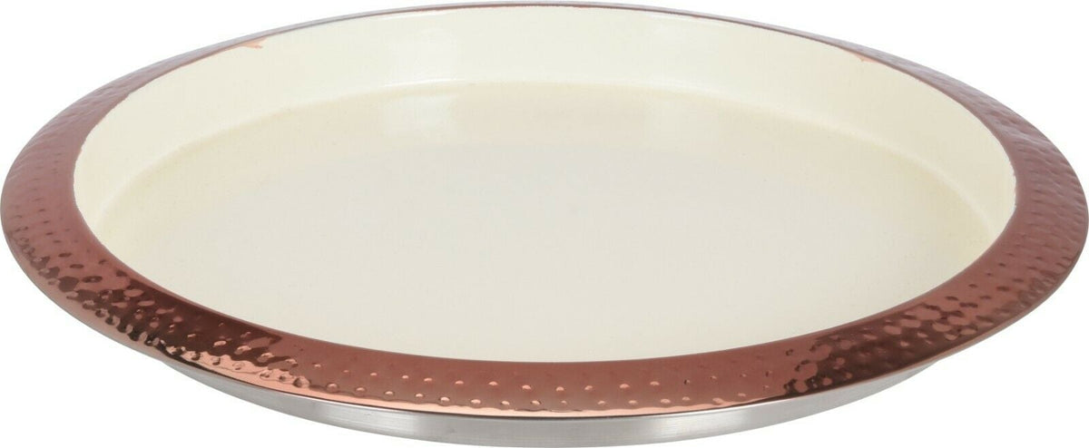 Large 35cm Round Hammered Copper & Cream Serving Tray Hammered Finish Metal Tray - Cherish Home