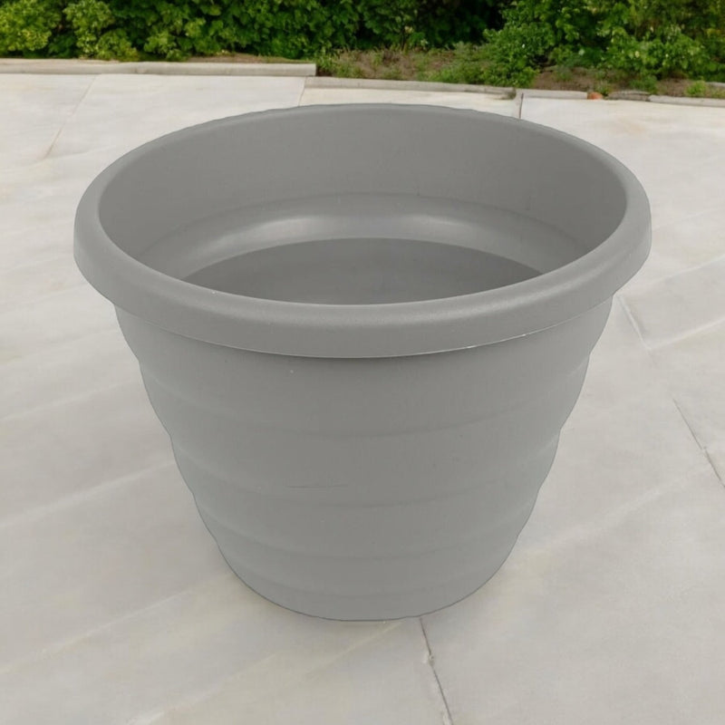 Large 40cm Round Rippled Grey Barrel Planter 22L - Cherish Home