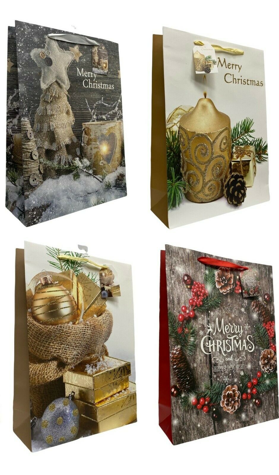 Large Christmas Gift Bags Set of 8 Present Bags Festive Xmas Design With Handles - Cherish Home