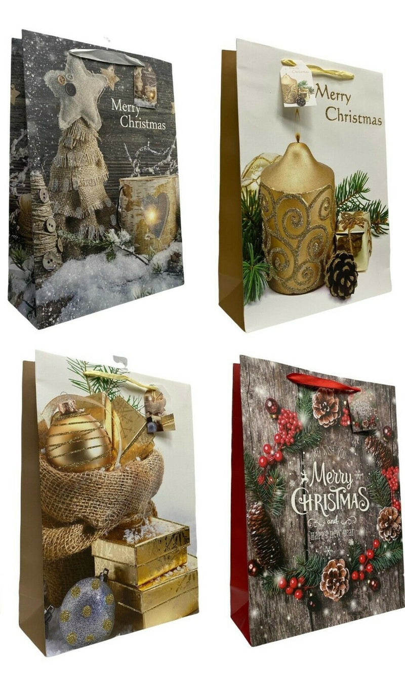 Large Christmas Gift Bags Set of 8 Present Bags Festive Xmas Design With Handles - Cherish Home
