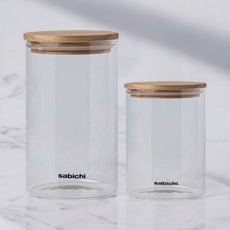 Large Clear Airtight Glass Canister 900ml/1.2L Kitchen Storage Jar with Wood Lid - Cherish Home