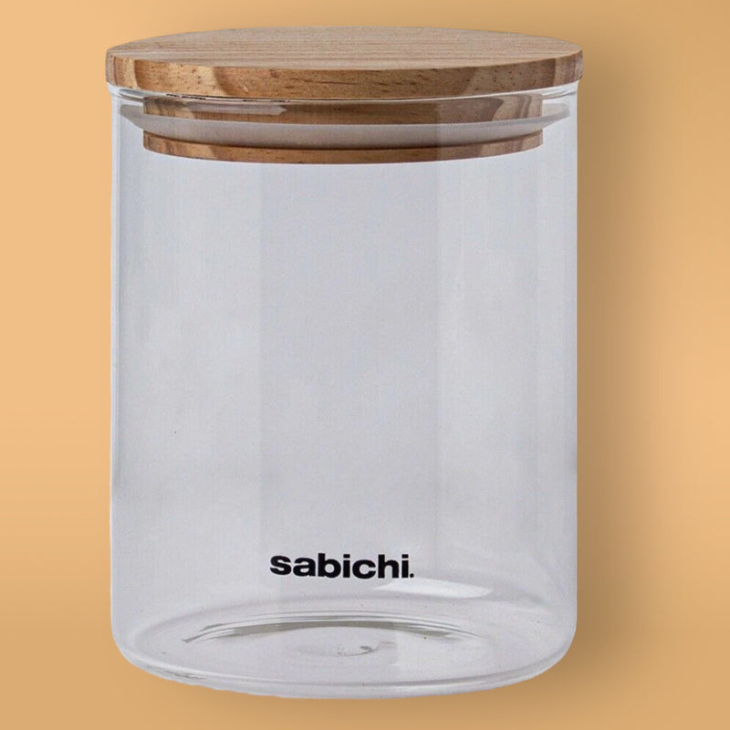 Large Clear Airtight Glass Canister 900ml/1.2L Kitchen Storage Jar with Wood Lid - Cherish Home