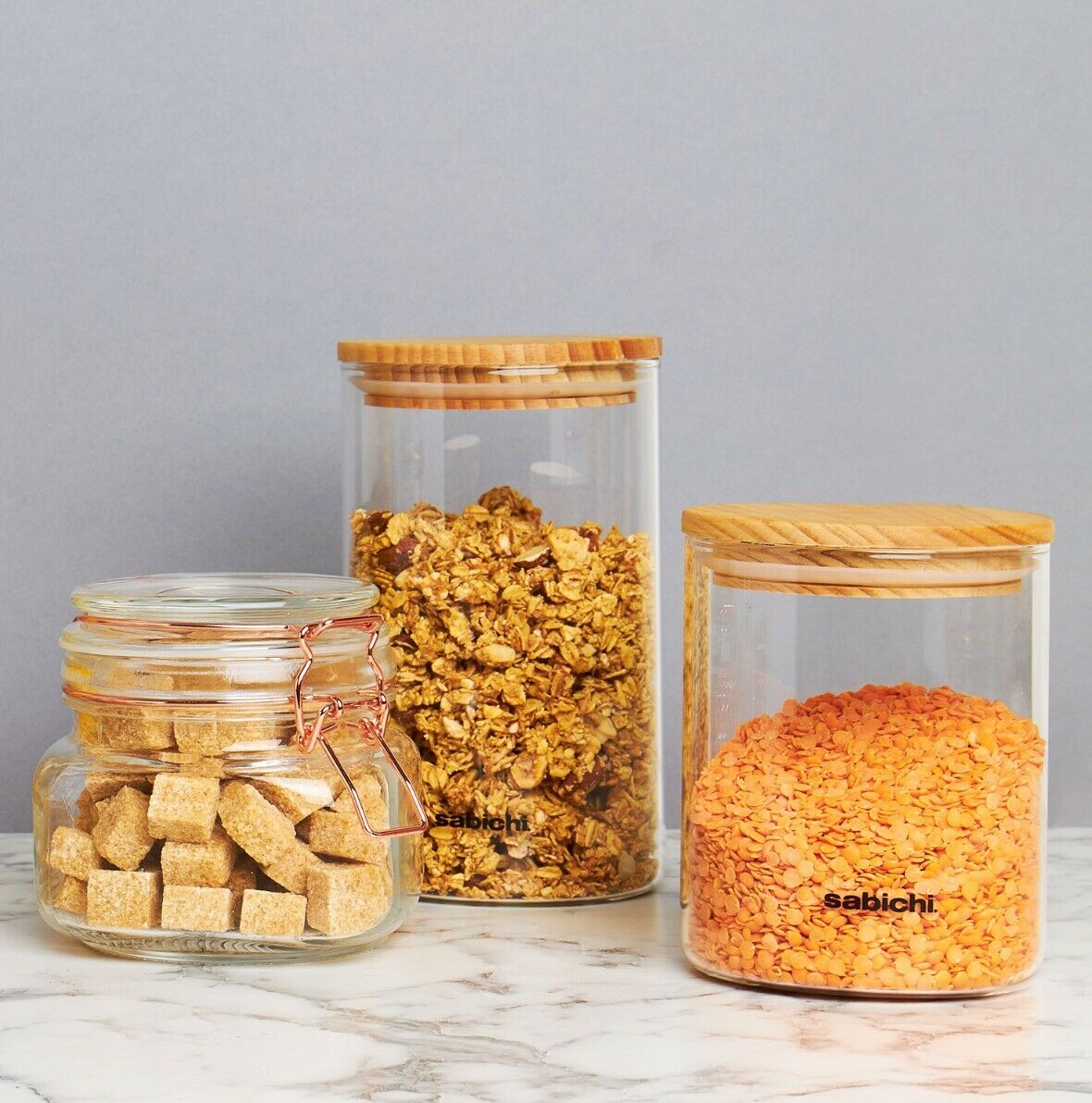 Large Clear Airtight Glass Canister 900ml/1.2L Kitchen Storage Jar with Wood Lid - Cherish Home