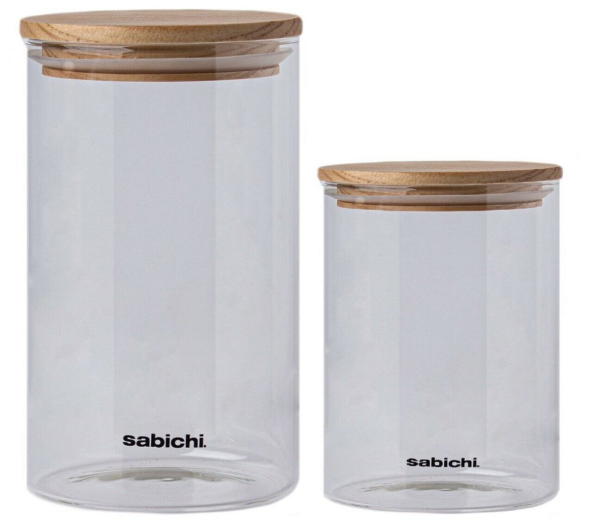 Large Clear Airtight Glass Canister 900ml/1.2L Kitchen Storage Jar with Wood Lid - Cherish Home