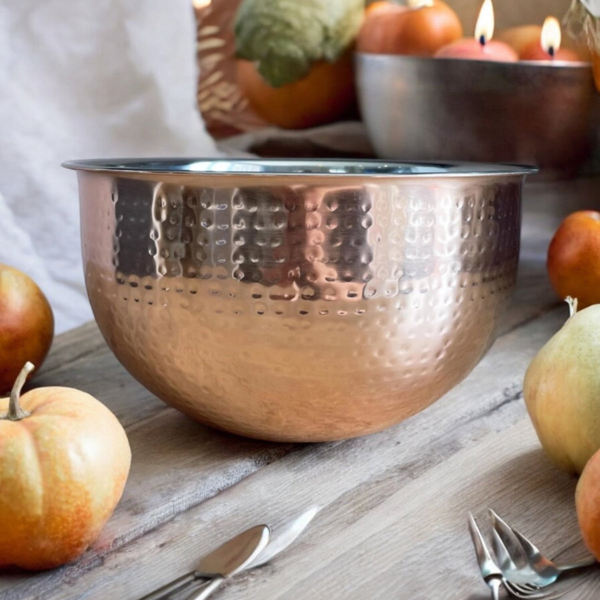 Large Hammered Metal Copper - style Fruit Bowl - Cherish Home