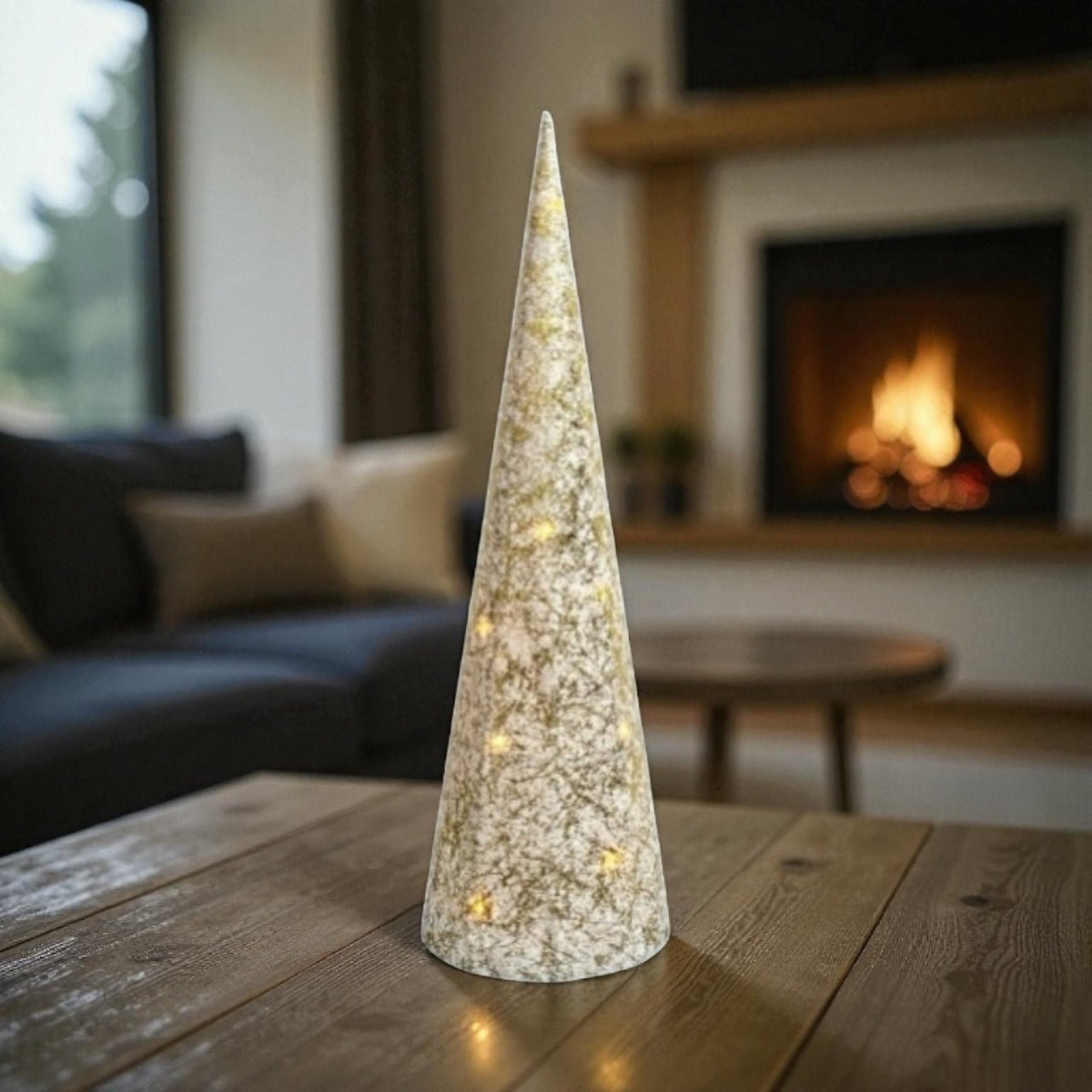 LARGE LED Christmas Cone Gold Light Up Fantasy Cone Festive Home Ornament - Cherish Home