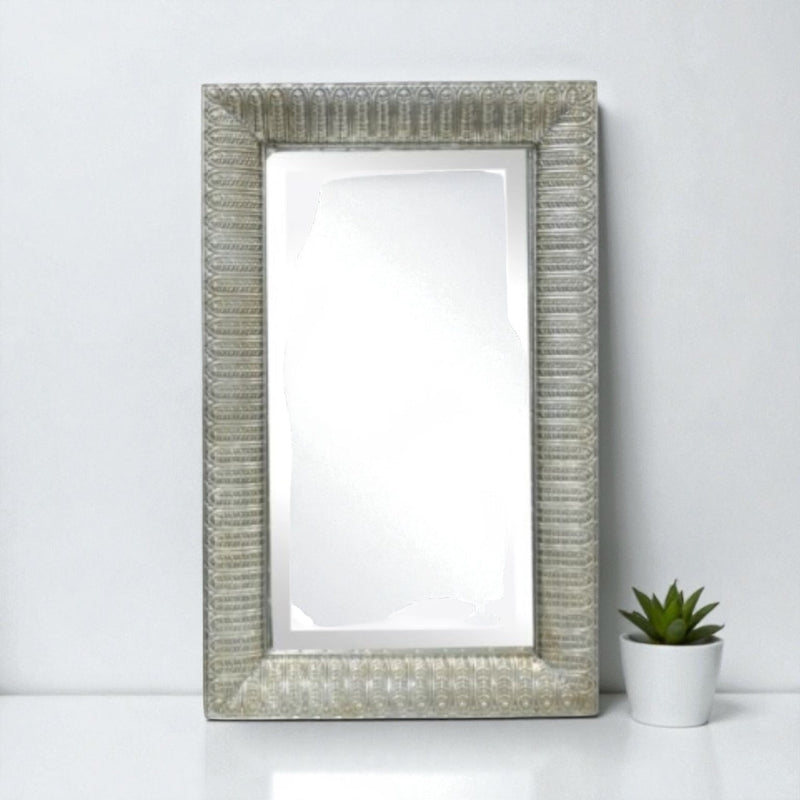 Large Rectangle Frame Mirror 48cm x 76cm Floral Metal Large Wall Mirror Champagne - Cherish Home