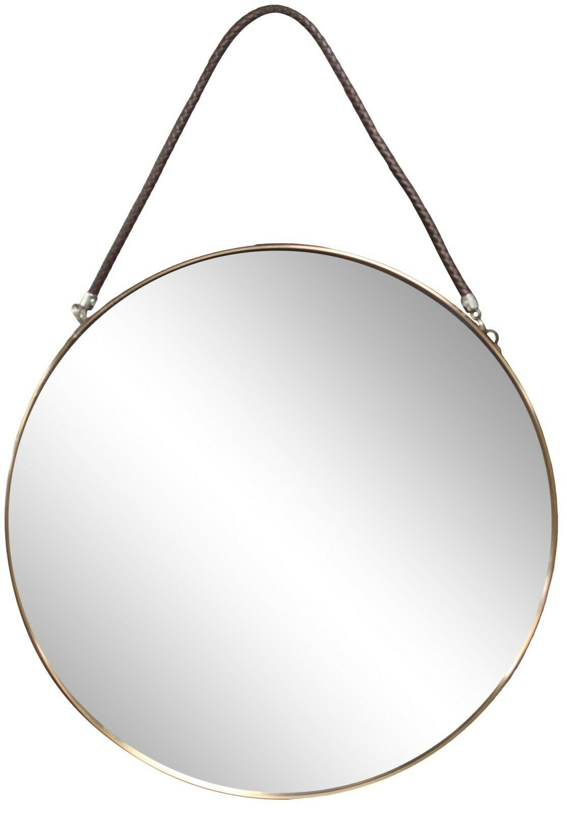 Large Round Wall Mirror With Modern Rope 38cm Wall Mirror Metal Frame Rose Gold - Cherish Home