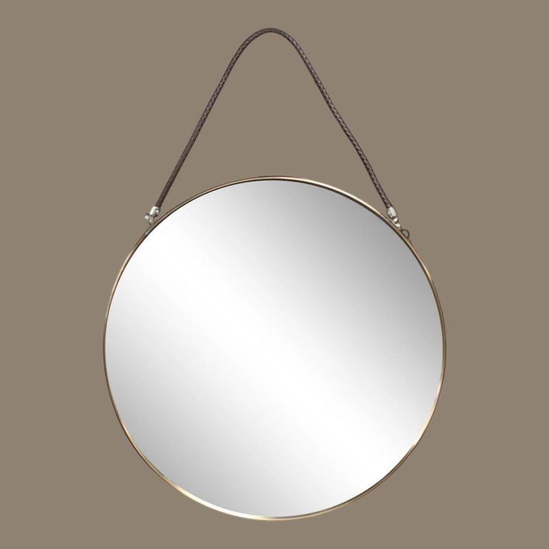 Large Round Wall Mirror With Modern Rope 38cm Wall Mirror Metal Frame Rose Gold - Cherish Home