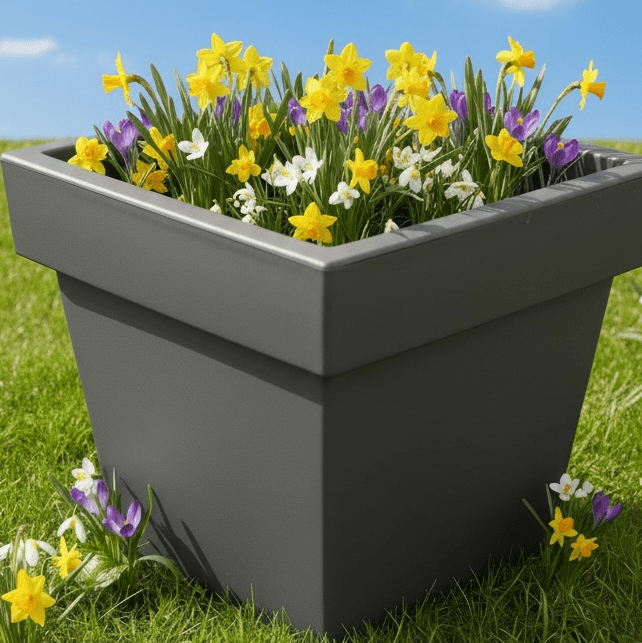 Large Square Planter Plastic Flower Pot Grey or Black - Cherish Home