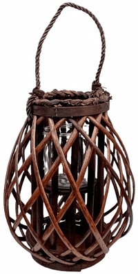 LARGE Wicker Lantern With Glass Holder Decorative Candle Lantern Indoor Outdoor - Cherish Home