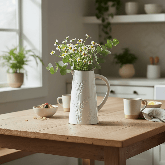 Leaf - Patterned Stoneware Jug "mini jug"—large enough to make a statement - Cherish Home