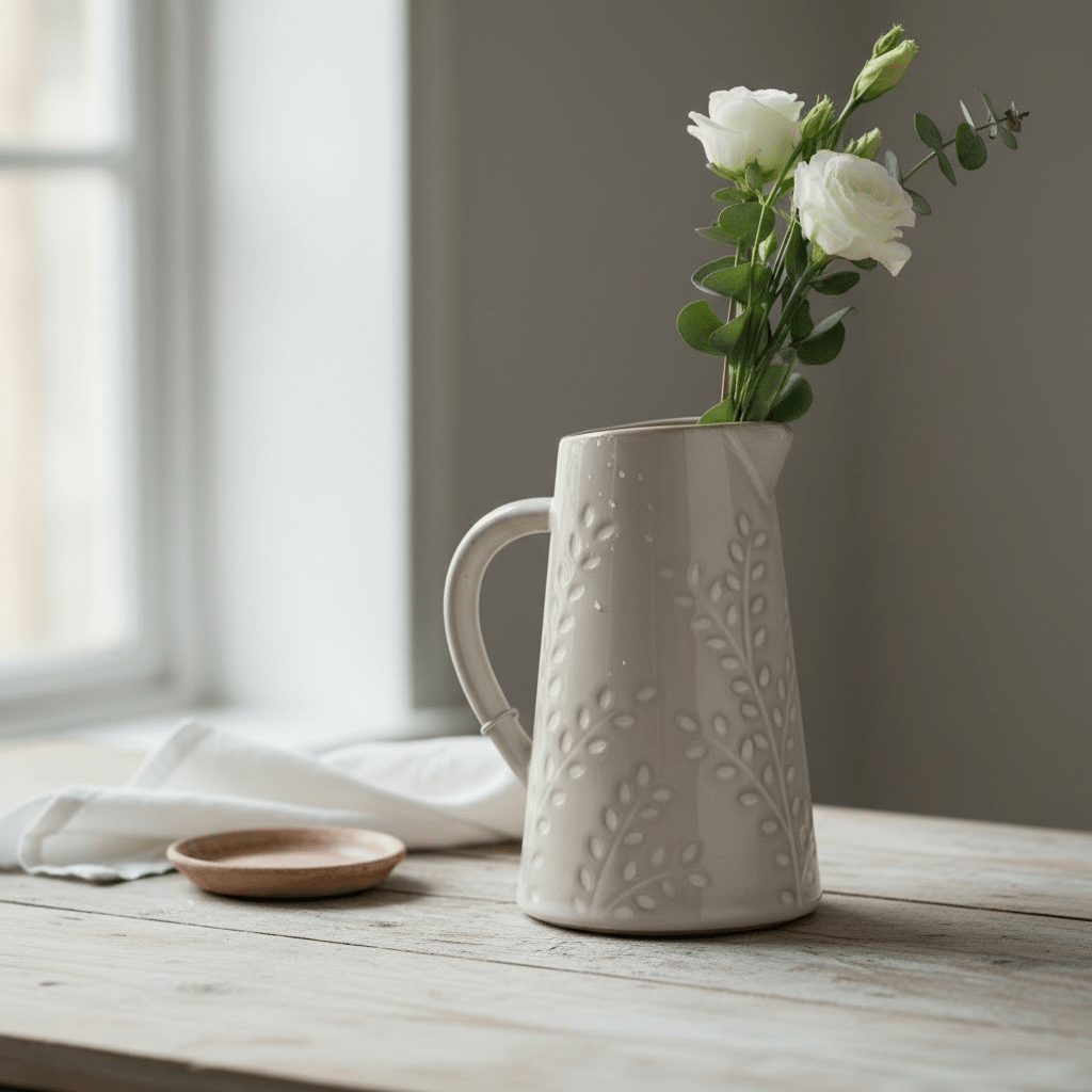 Leaf - Patterned Stoneware Jug "mini jug"—large enough to make a statement - Cherish Home