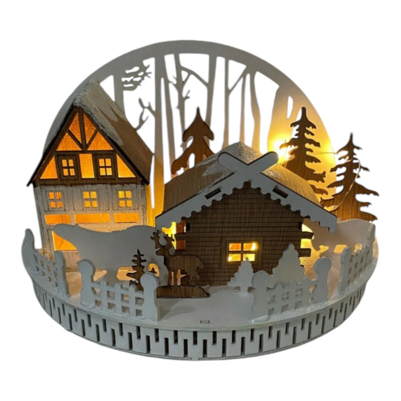 LED Lightup Christmas Wooden House Ornament Festive Winter Detailed Xmas Scene - Cherish Home