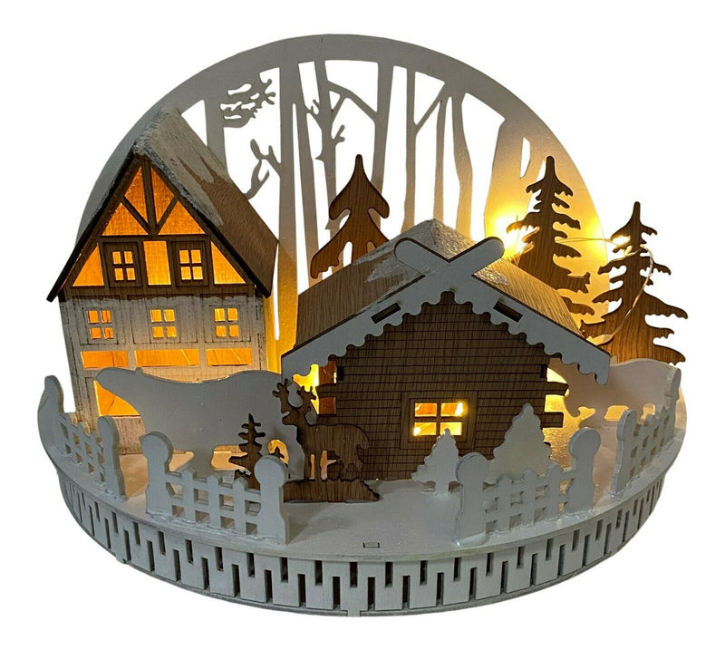 LED Lightup Christmas Wooden House Ornament Festive Winter Detailed Xmas Scene - Cherish Home