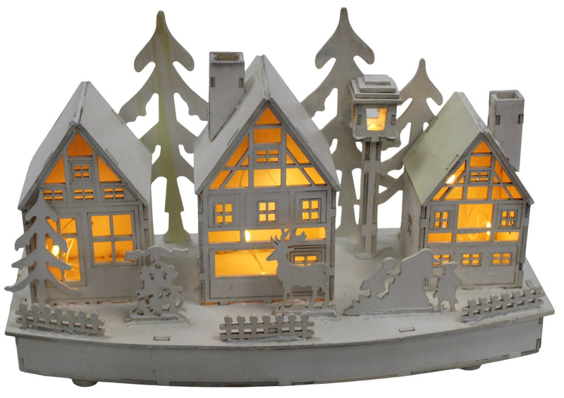 LED Wooden Christmas Village Large Xmas Light Up Ornament Festive Glitter Finish - Cherish Home