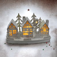 LED Wooden Christmas Village Large Xmas Light Up Ornament Festive Glitter Finish - Cherish Home