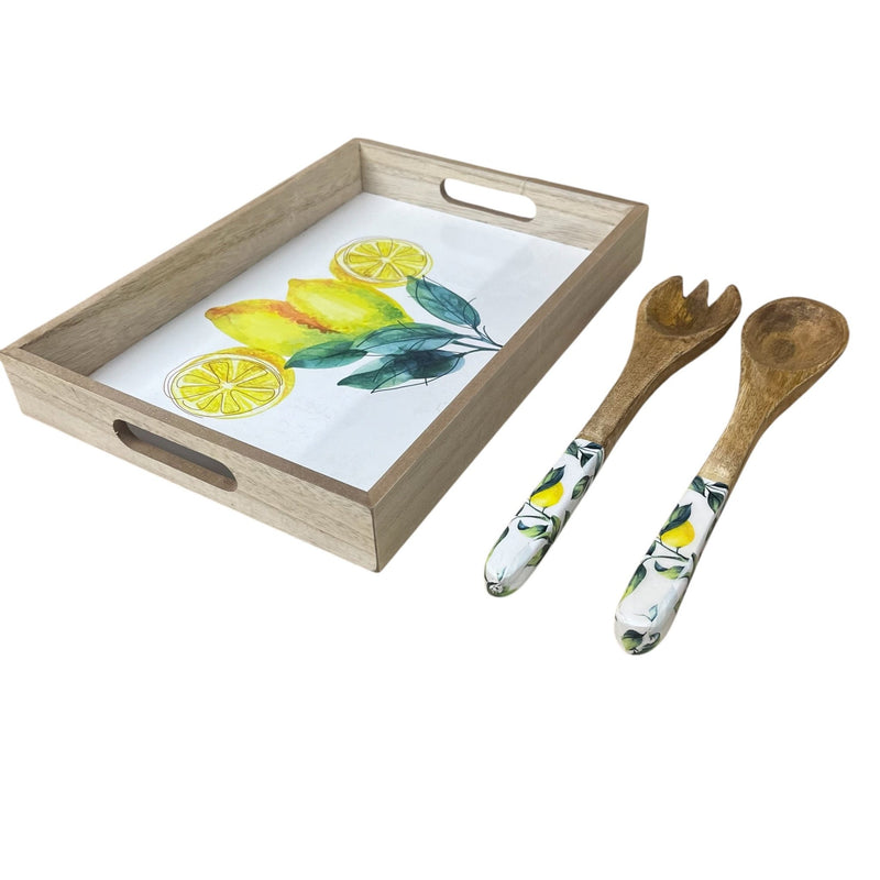 Lemon Delight Wooden Serving Trays & matching Serving spoons - Cherish Home