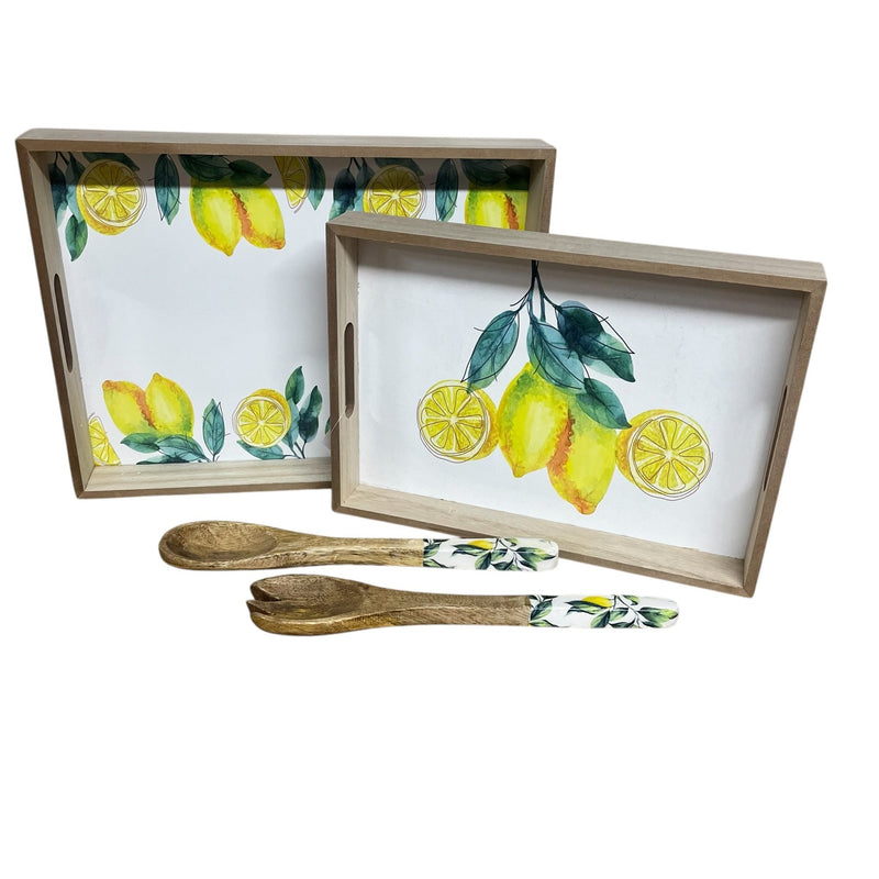 Lemon Delight Wooden Serving Trays & matching Serving spoons - Cherish Home