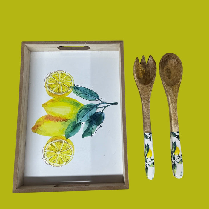 Lemon Delight Wooden Serving Trays & matching Serving spoons - Cherish Home