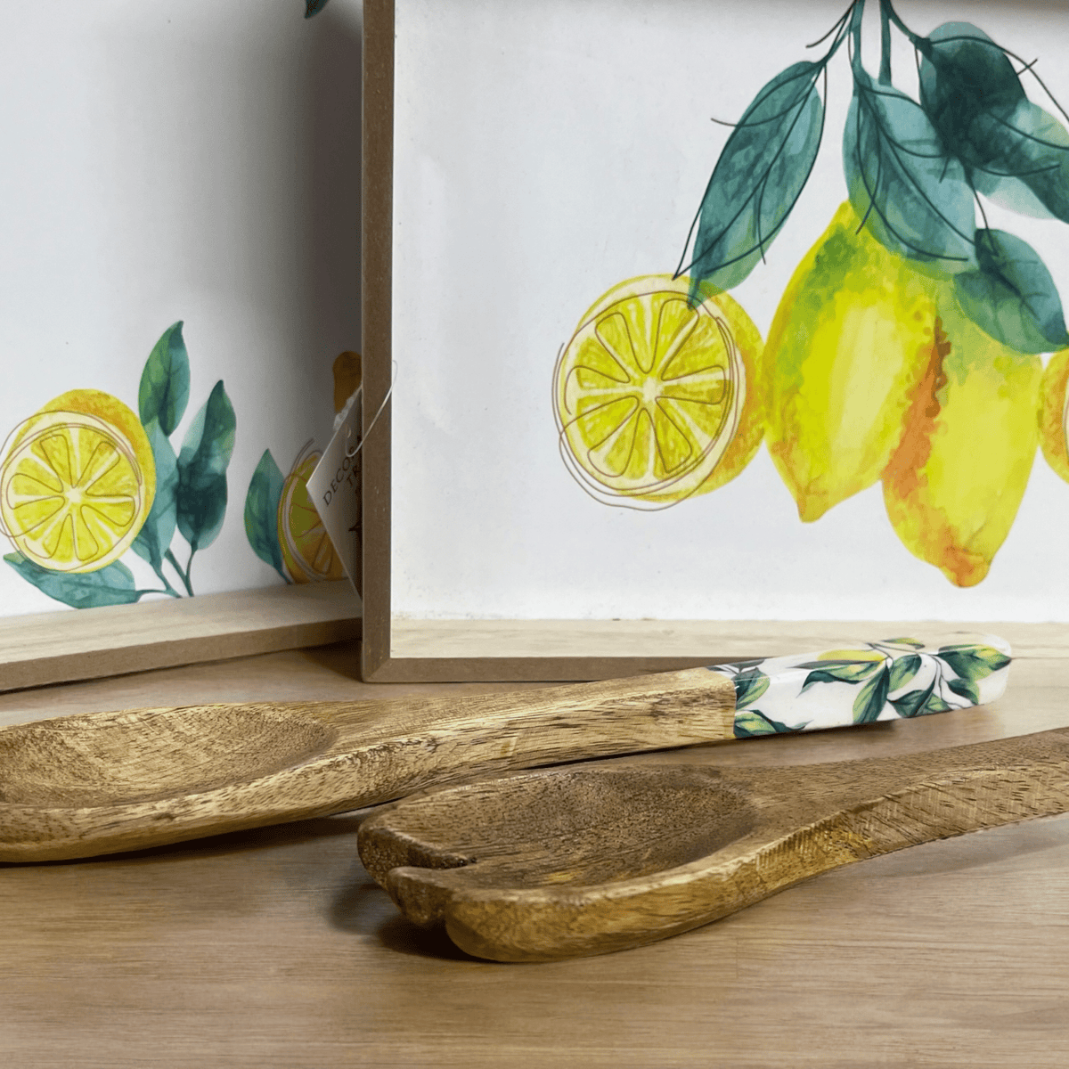 Lemon Delight Wooden Serving Trays & matching Serving spoons - Cherish Home