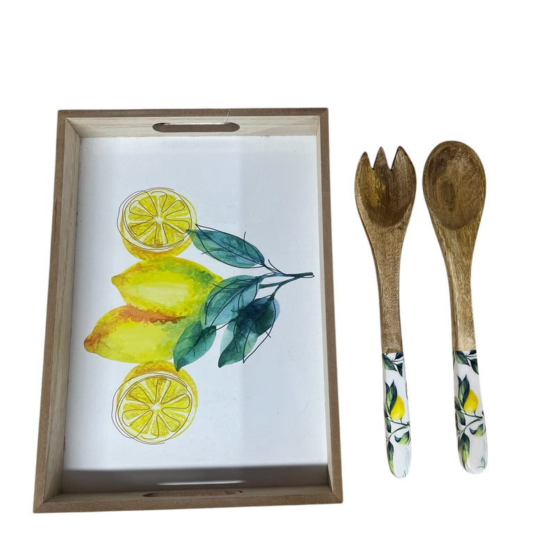 Lemon Delight Wooden Serving Trays & matching Serving spoons - Cherish Home