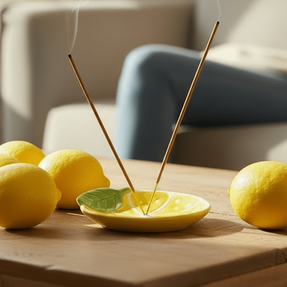 Lemon Slice Ceramic Incense Holder Plate & 2x Incense Stick Packs Bundle Gift Box - Cherish Home