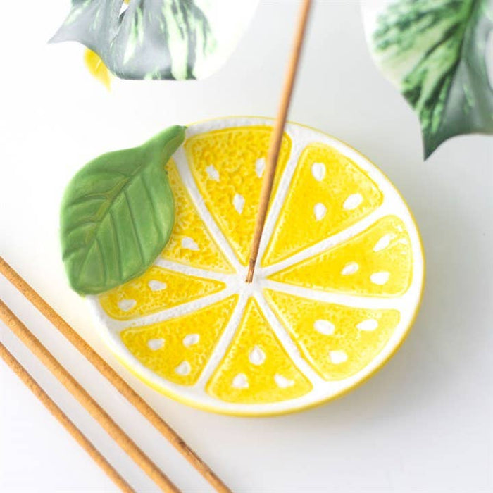 Lemon Slice Ceramic Incense Holder Plate & 2x Incense Stick Packs Bundle Gift Box - Cherish Home
