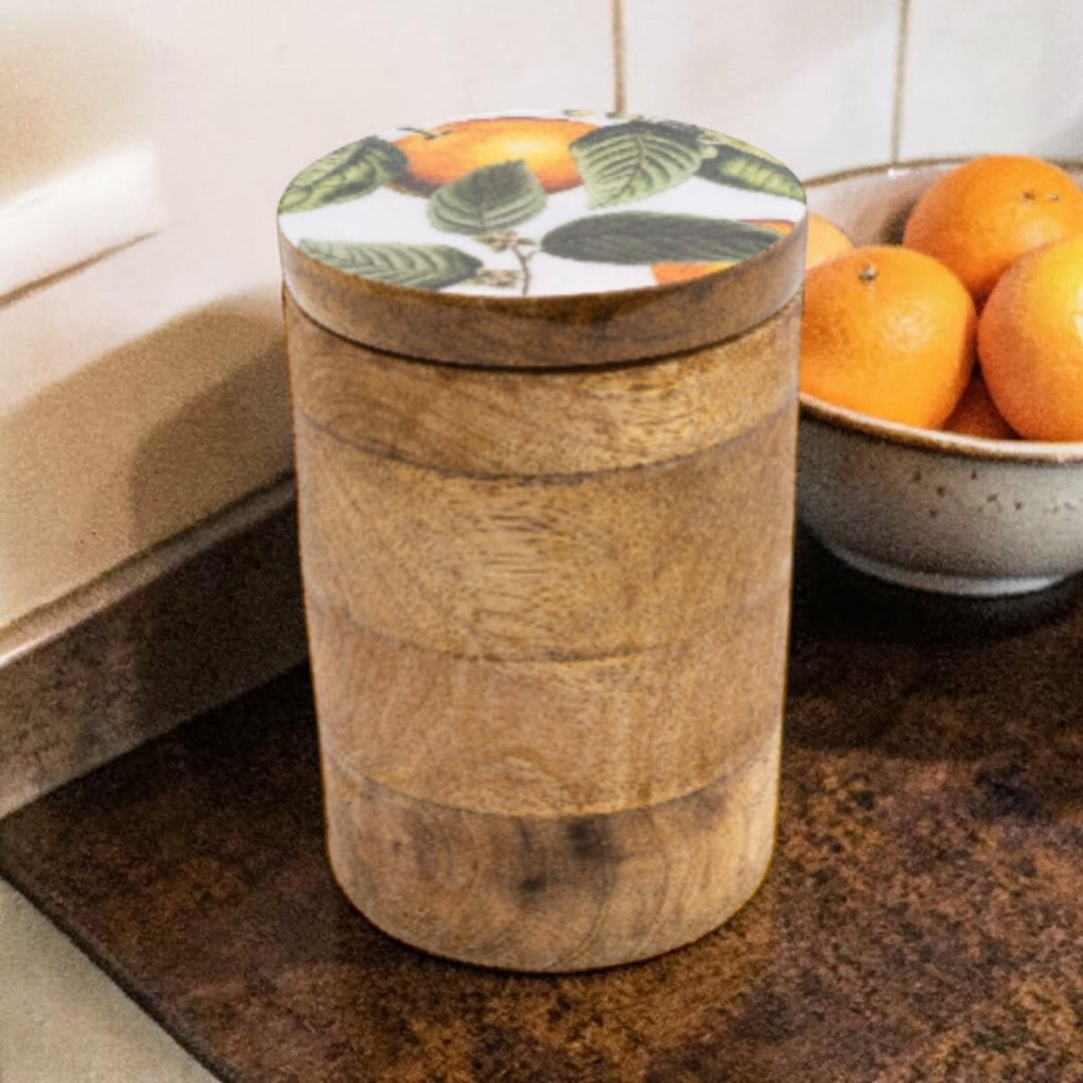 Mango Wood Orange Blossom Small Wooden Storage Jar - Cherish Home