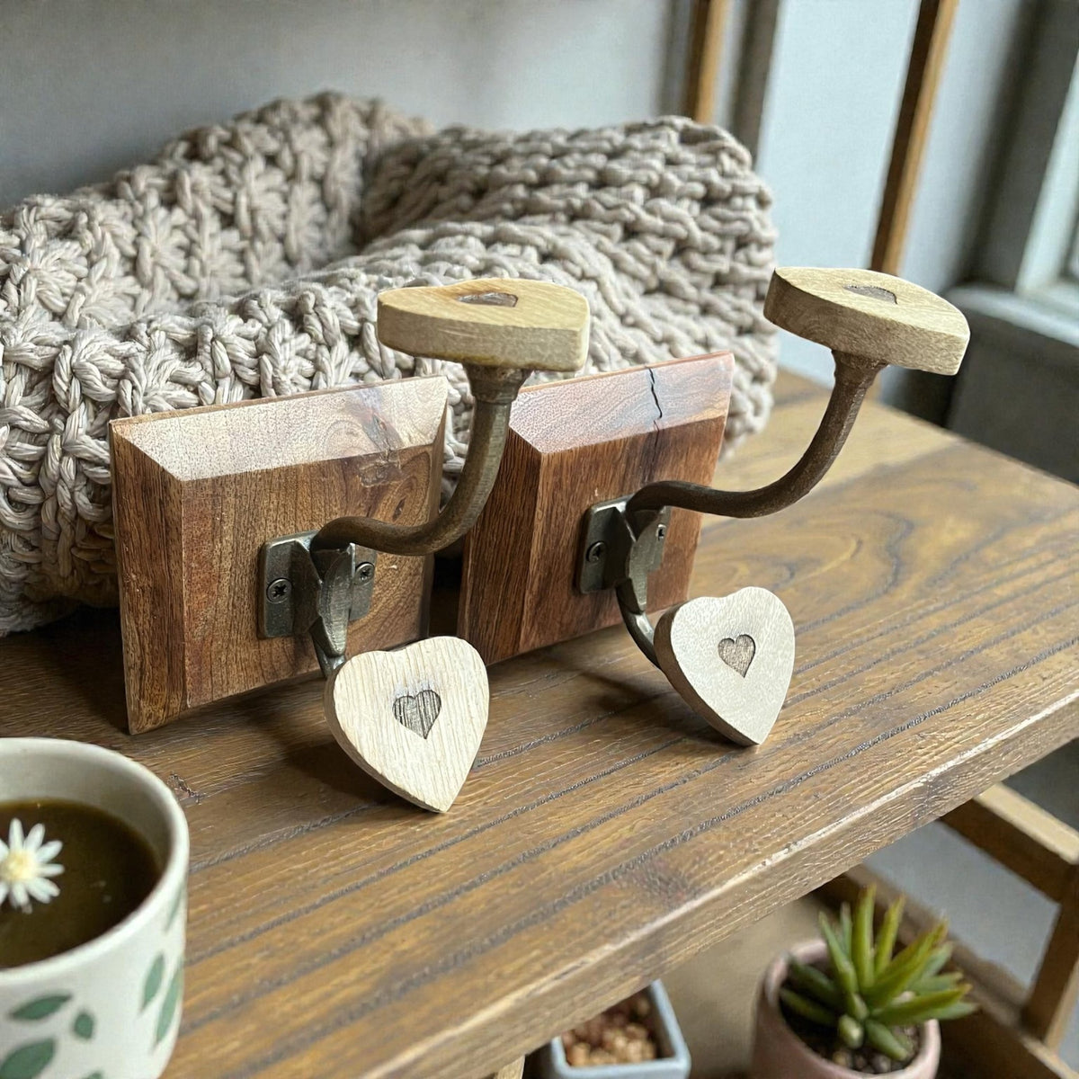 Mango Wood Rustic Heart Hook - Single Heart Wall Hook for Coats & Bags - Cherish Home