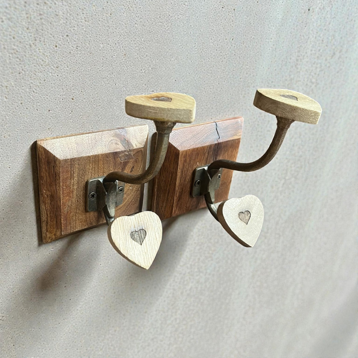 Mango Wood Rustic Heart Hook - Single Heart Wall Hook for Coats & Bags - Cherish Home