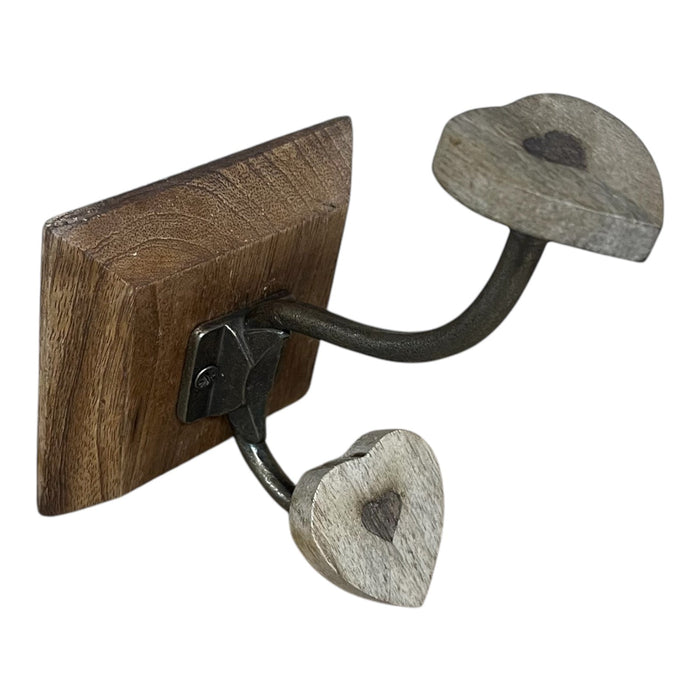 Mango Wood Rustic Heart Hook - Single Heart Wall Hook for Coats & Bags - Cherish Home