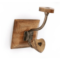 Mango Wood Rustic Heart Hook - Single Heart Wall Hook for Coats & Bags - Cherish Home