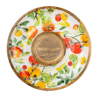 Mediterranean Tomatoes Design Chip & Dip Dish Mango Wood Serving Tray - Cherish Home