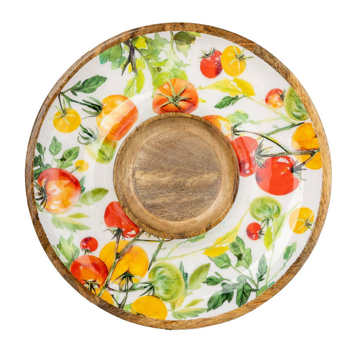 Mediterranean Tomatoes Design Chip & Dip Dish Mango Wood Serving Tray - Cherish Home