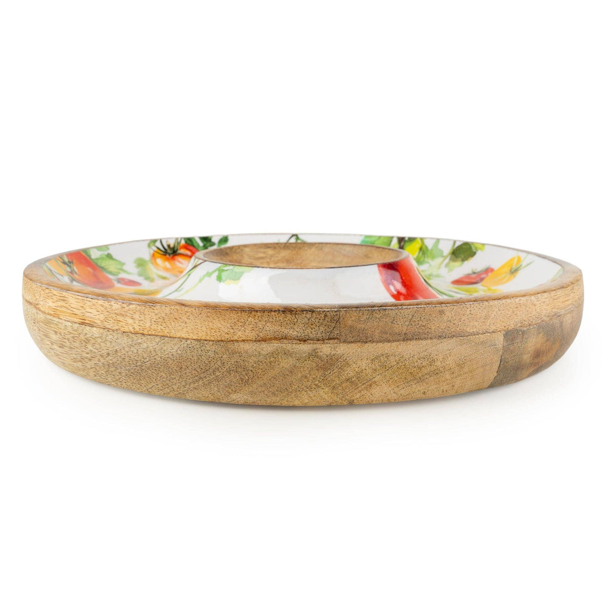 Mediterranean Tomatoes Design Chip & Dip Dish Mango Wood Serving Tray - Cherish Home