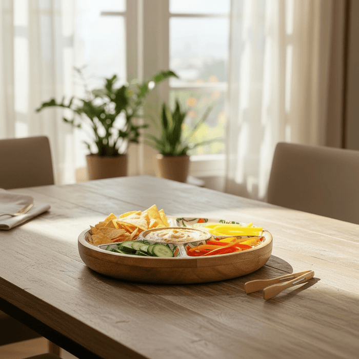 Mediterranean Tomatoes Design Chip & Dip Dish Mango Wood Serving Tray - Cherish Home