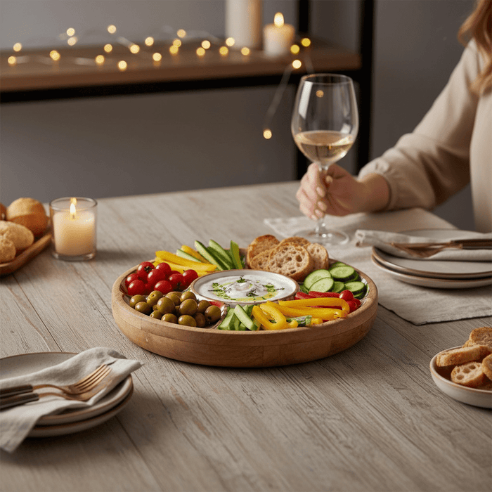 Mediterranean Tomatoes Design Chip & Dip Dish Mango Wood Serving Tray - Cherish Home