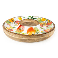Mediterranean Tomatoes Design Chip & Dip Dish Mango Wood Serving Tray - Cherish Home