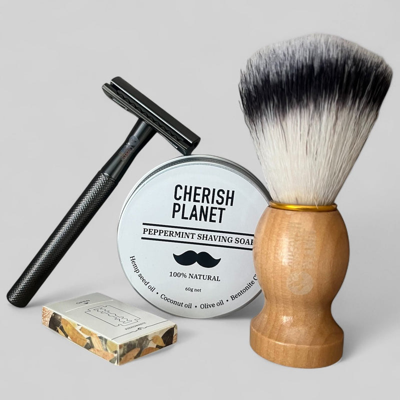 Men's Shaving Kit with Safety Razor, Shaving Soap, and Shaving Brush - Complete Grooming Set for a Close and Smooth Shave - Cherish Home