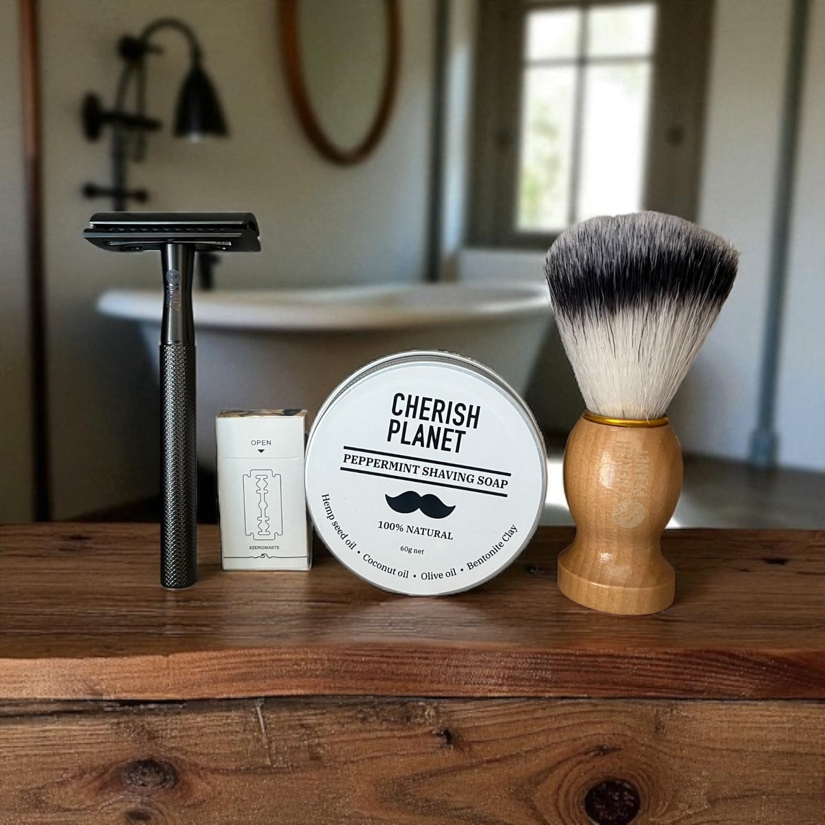 Men's Shaving Kit with Safety Razor, Shaving Soap, and Shaving Brush - Complete Grooming Set for a Close and Smooth Shave - Cherish Home