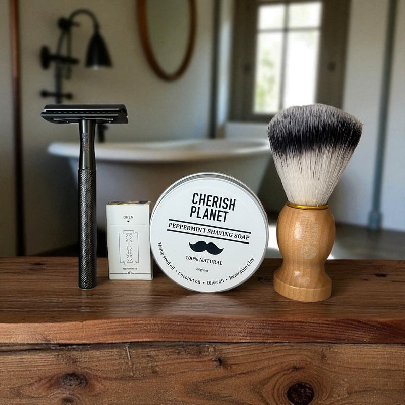 Men's Shaving Kit with Safety Razor, Shaving Soap, and Shaving Brush - Complete Grooming Set for a Close and Smooth Shave - Cherish Home