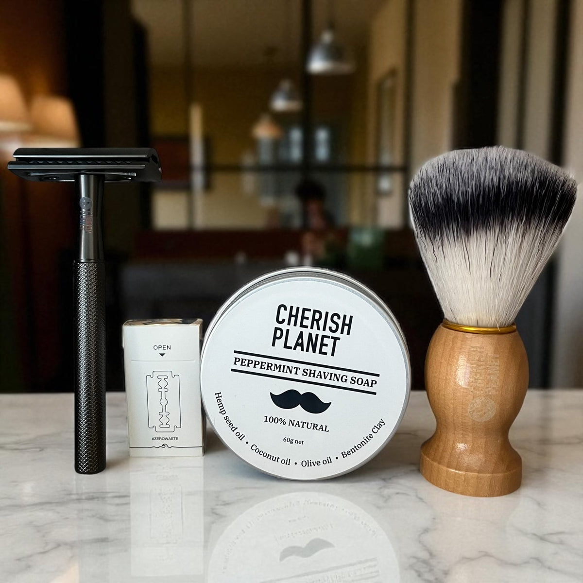 Men's Shaving Kit with Safety Razor, Shaving Soap, and Shaving Brush - Complete Grooming Set for a Close and Smooth Shave - Cherish Home