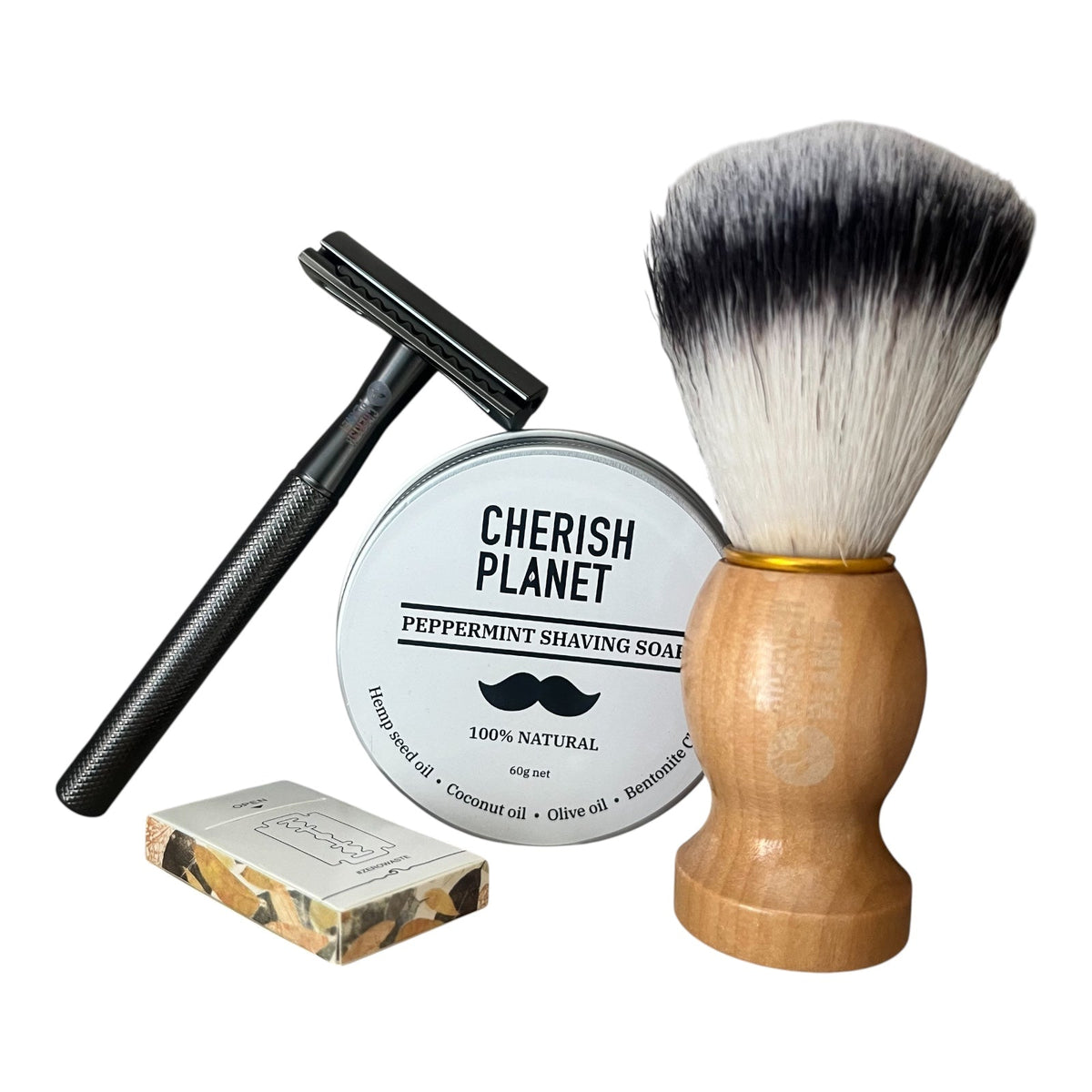 Men's Shaving Kit with Safety Razor, Shaving Soap, and Shaving Brush - Complete Grooming Set for a Close and Smooth Shave - Cherish Home