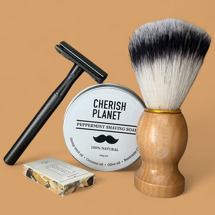 Men's Shaving Kit with Safety Razor, Shaving Soap, and Shaving Brush - Complete Grooming Set for a Close and Smooth Shave - Cherish Home