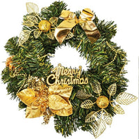 Merry Christmas Wreath Xmas Artificial Wreath 25cm Gold & Green - Cherish Home