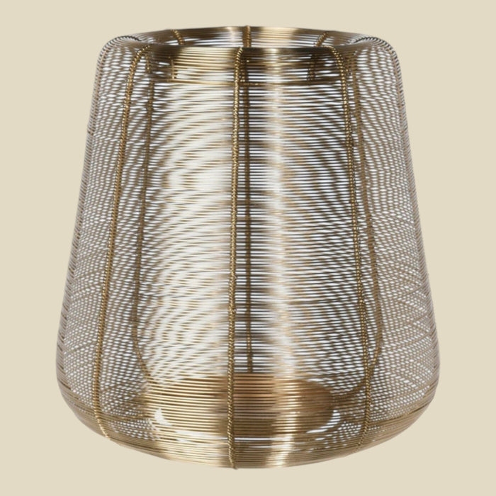 Metal Wired Lantern LARGE Gold Pillar Candle Holder Cage Christmas Home Wedding - Cherish Home