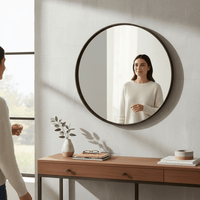 Minimalist 50cm Matte Black Round Mirror ideal for Hallway Living Room Bedroom - Cherish Home