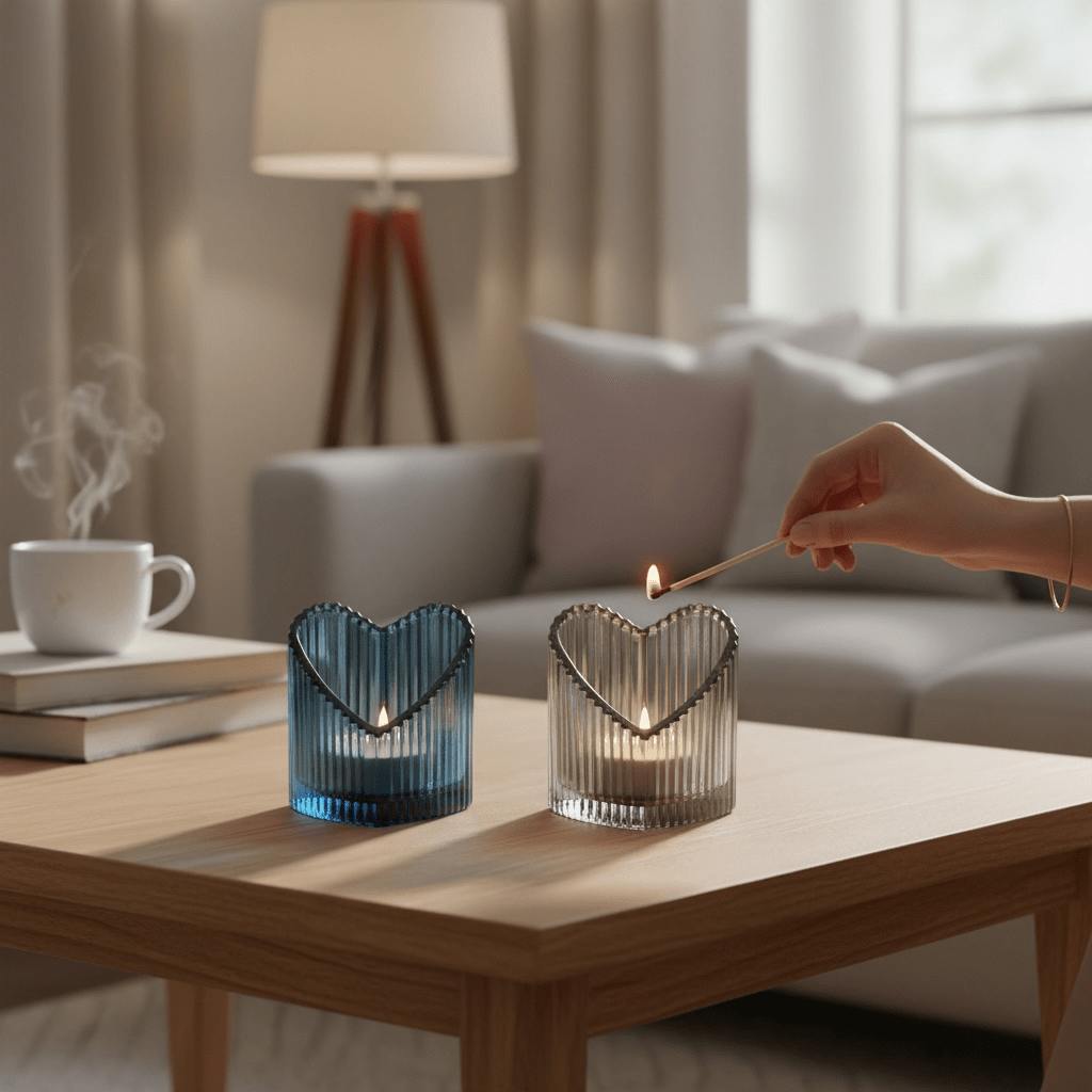 Minimalist Botanical Love Heart Ribbed Candle Holder - Cherish Home